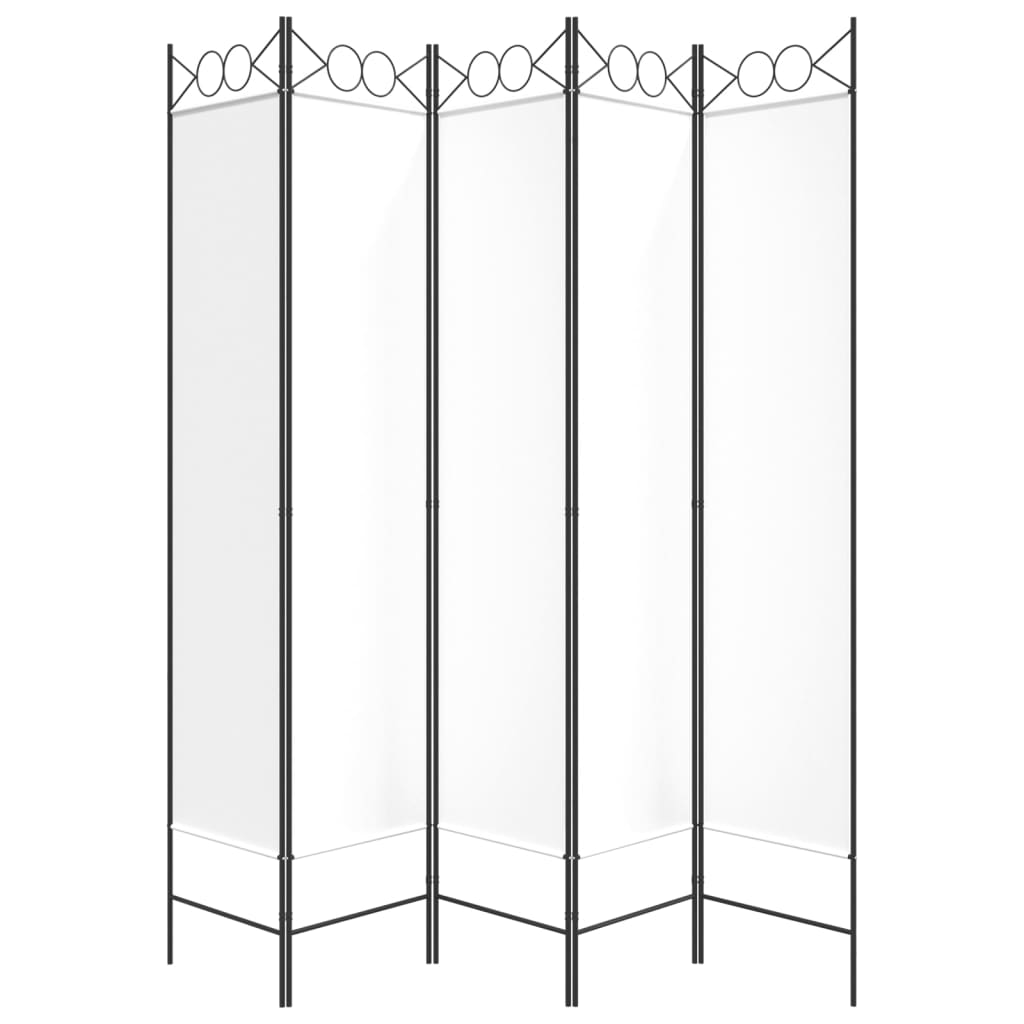 5-Panel White Fabric Room Divider, 200x200 cm - Elegant Privacy Screen