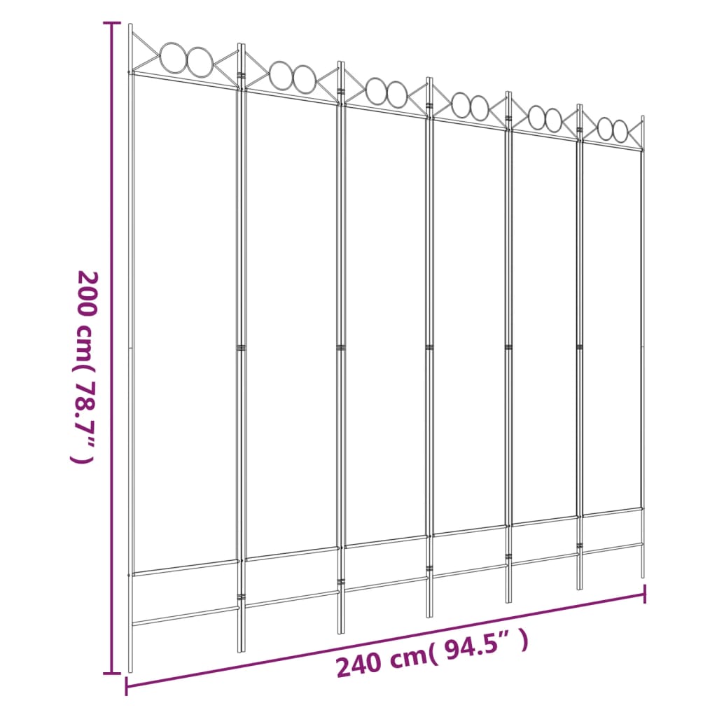 White Fabric 6-Panel Room Divider - 240x200 cm Privacy Screen