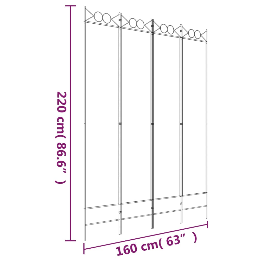 Elegant White Fabric 4-Panel Room Divider 160x220 cm