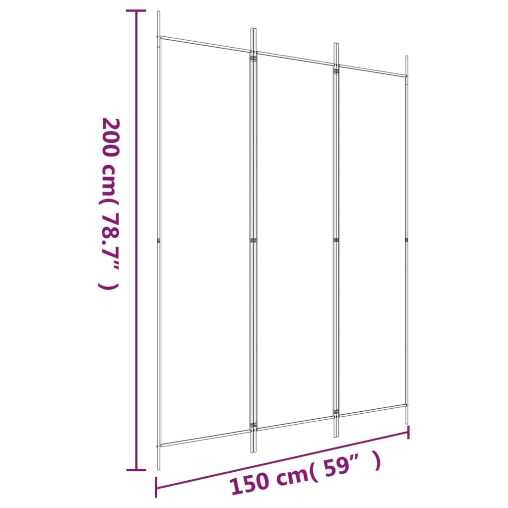 Black Fabric 3-Panel Room Divider 150x200 cm