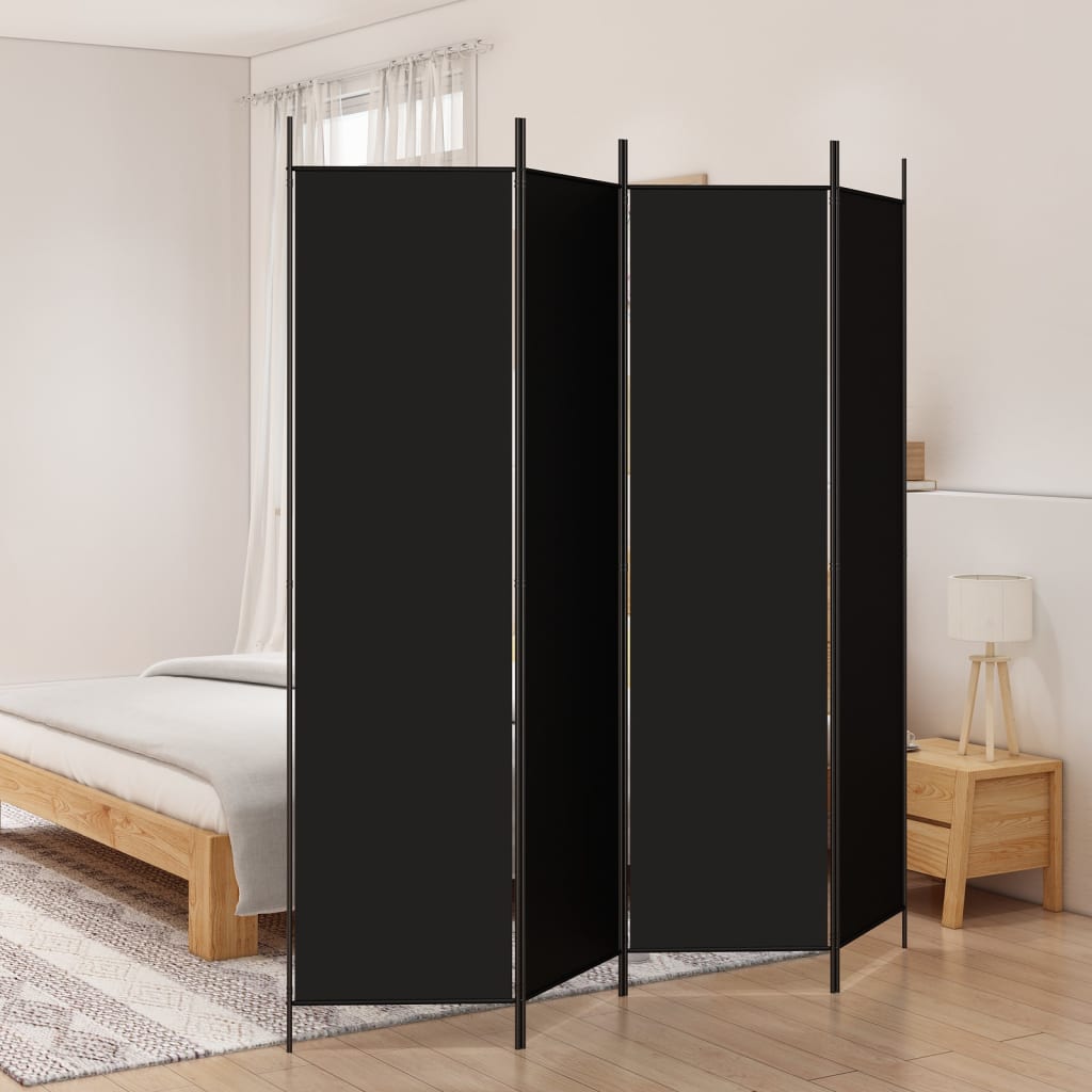 4-Panel Black Fabric Room Divider 200x200 cm: Stylish Privacy Solution