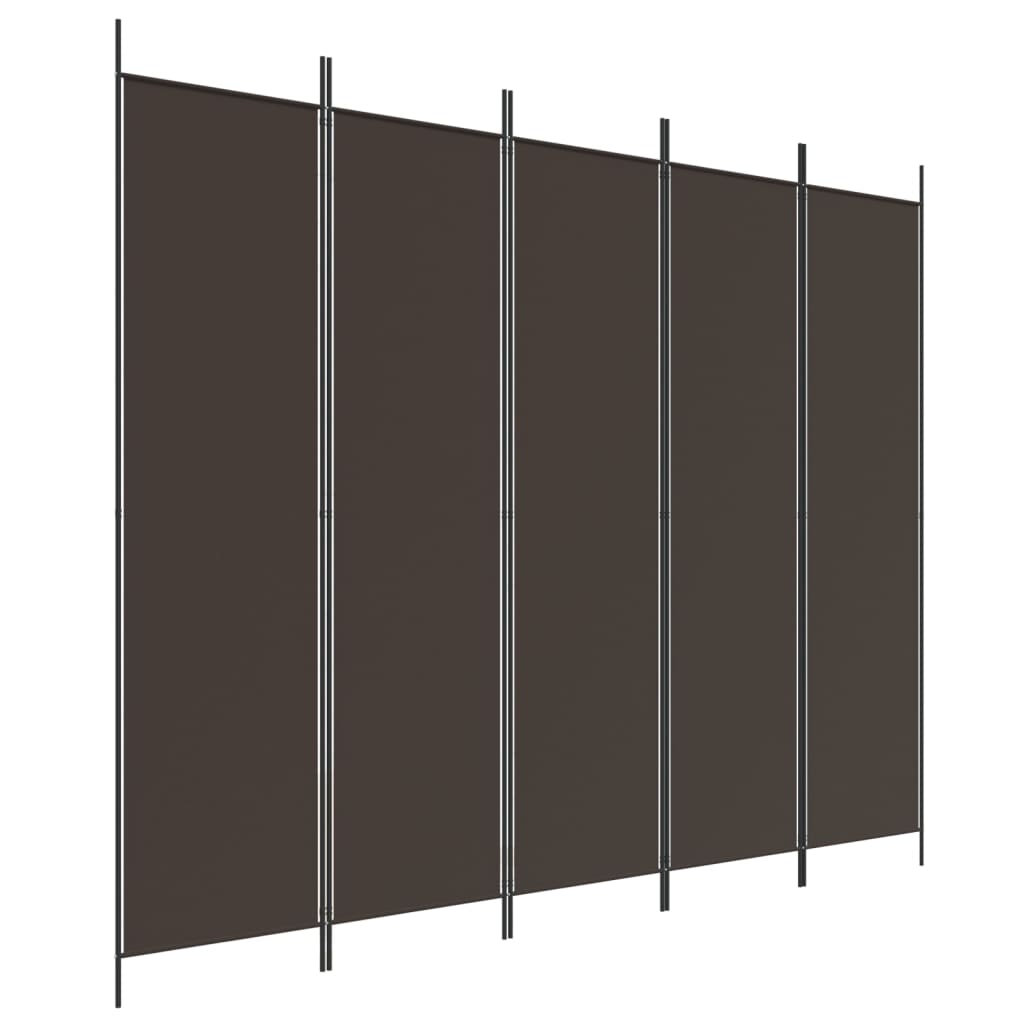 Brown 5-Panel Room Divider, 250x200 cm, Fabric Privacy Screen