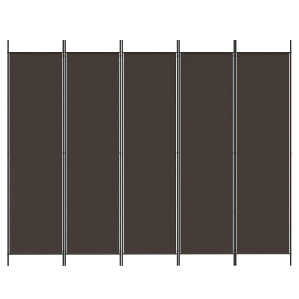 Brown 5-Panel Room Divider, 250x200 cm, Fabric Privacy Screen
