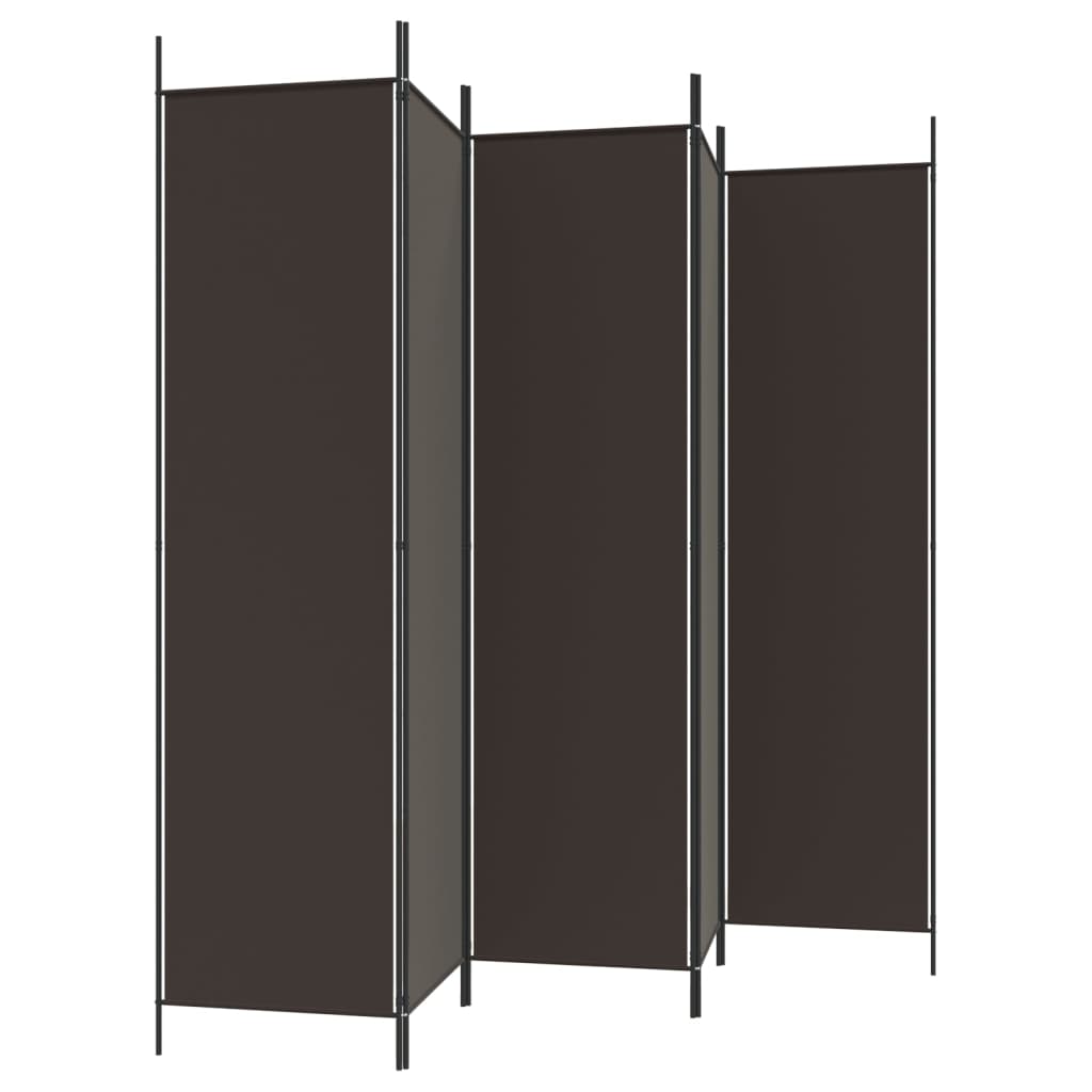 Brown 5-Panel Room Divider, 250x200 cm, Fabric Privacy Screen