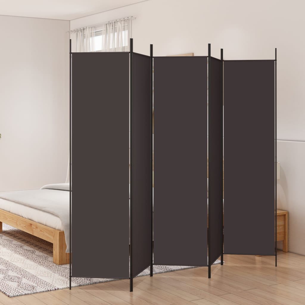 Brown 5-Panel Room Divider, 250x200 cm, Fabric Privacy Screen