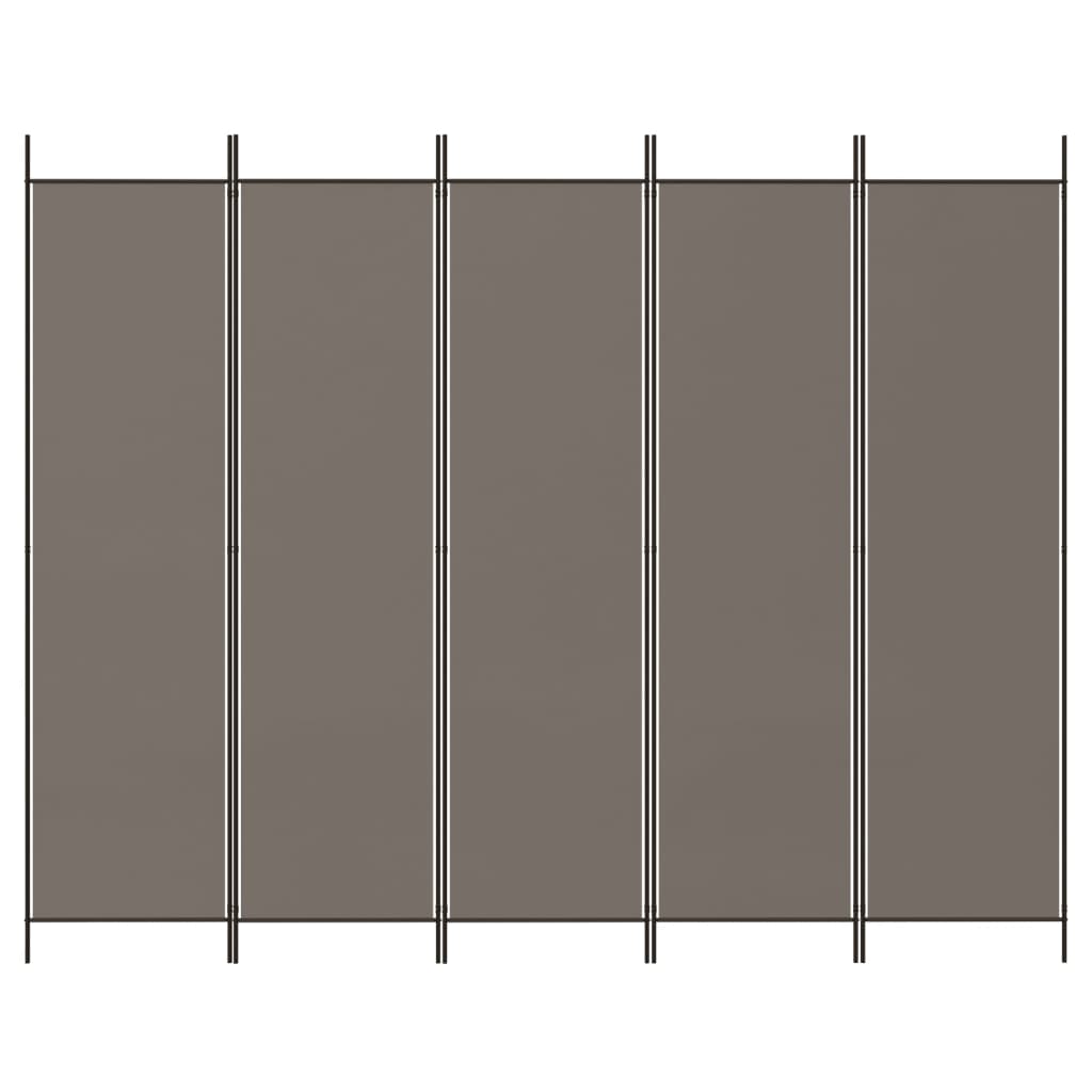 Anthracite Fabric 5-Panel Room Divider, 250x200 cm