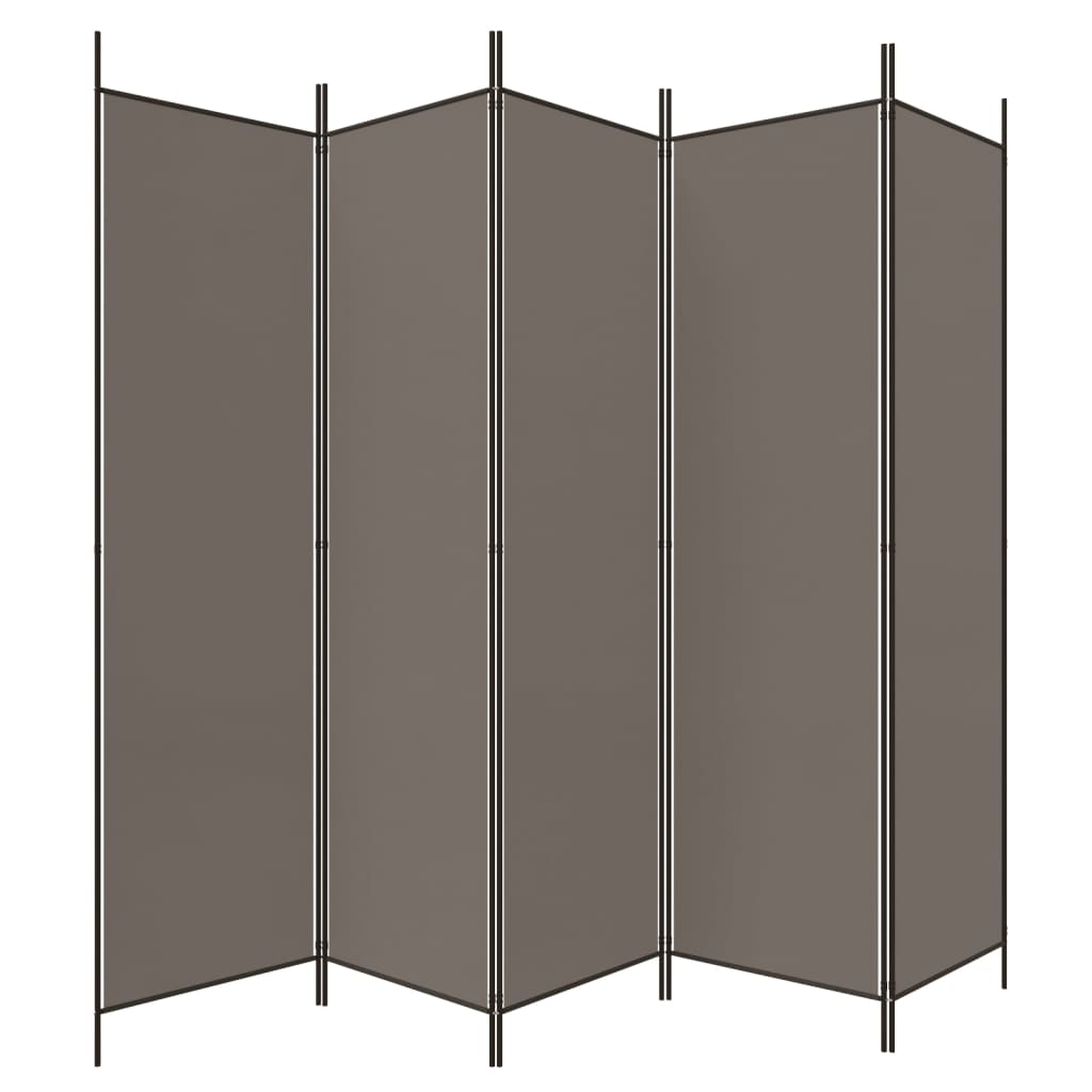 Anthracite Fabric 5-Panel Room Divider, 250x200 cm