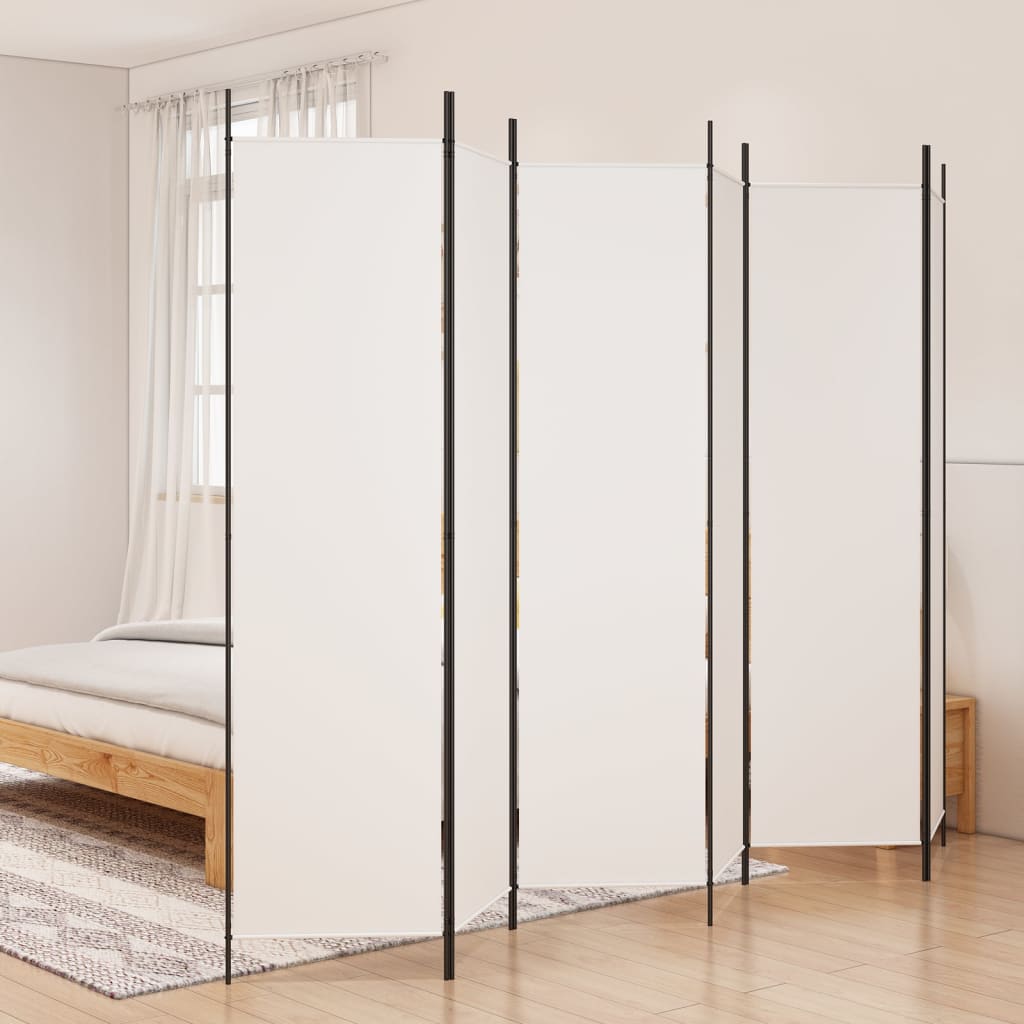 White Fabric 6-Panel Room Divider - 300x200 cm