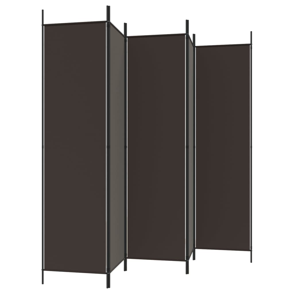 Brown Fabric 6-Panel Room Divider, 300x200 cm