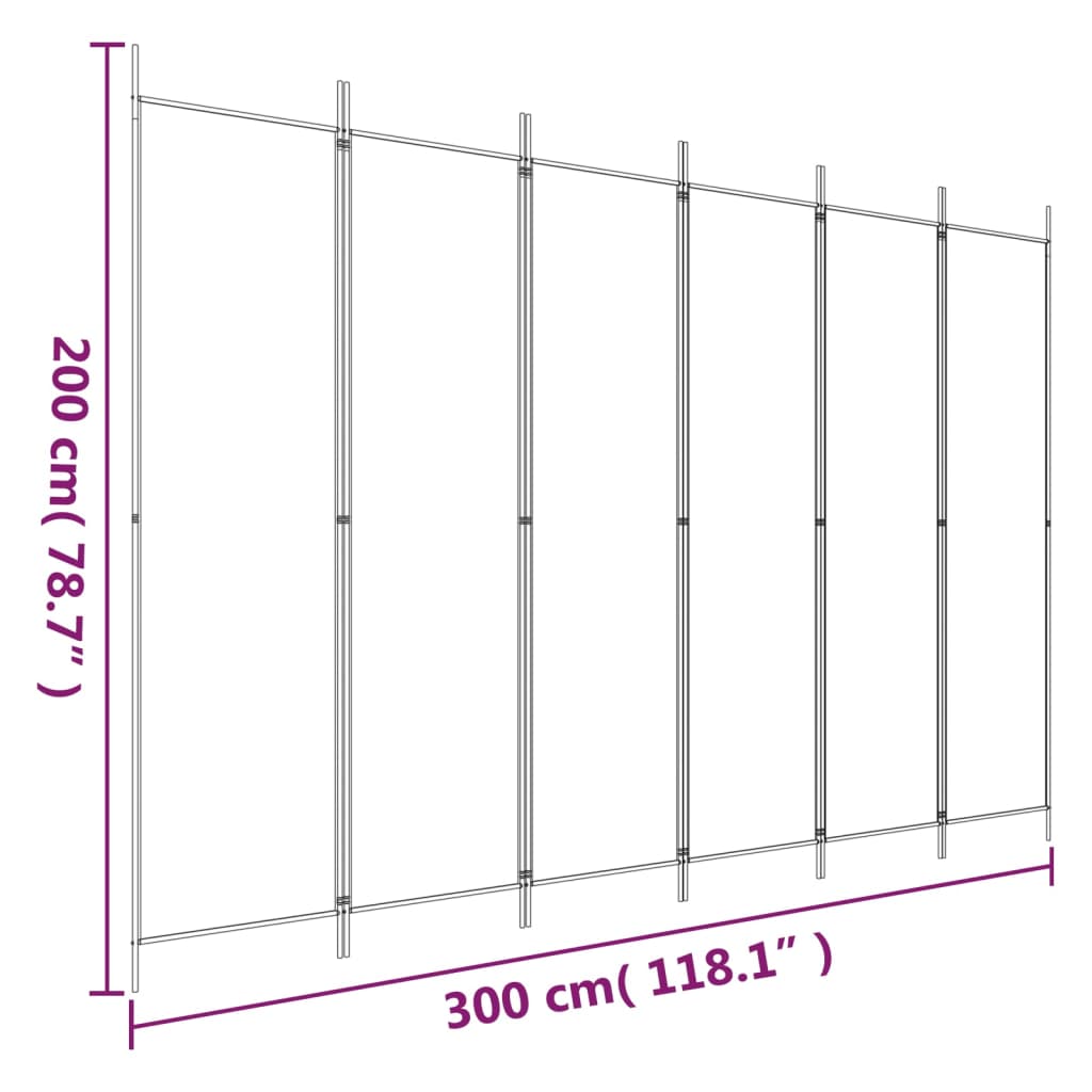 Brown Fabric 6-Panel Room Divider, 300x200 cm