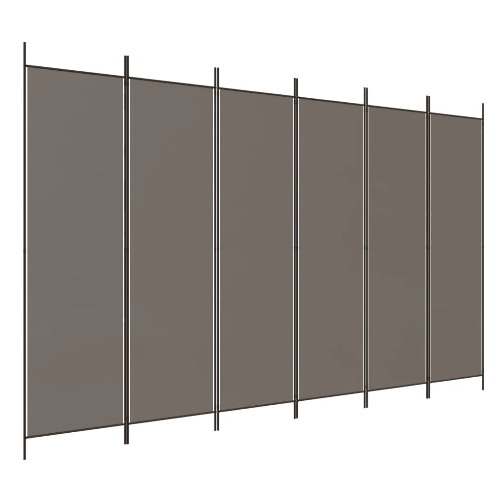Anthracite Fabric 6-Panel Room Divider, 300x200 cm