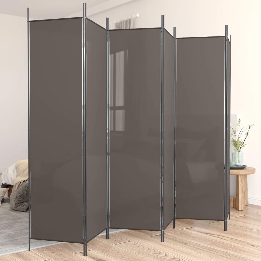Anthracite Fabric 6-Panel Room Divider, 300x200 cm