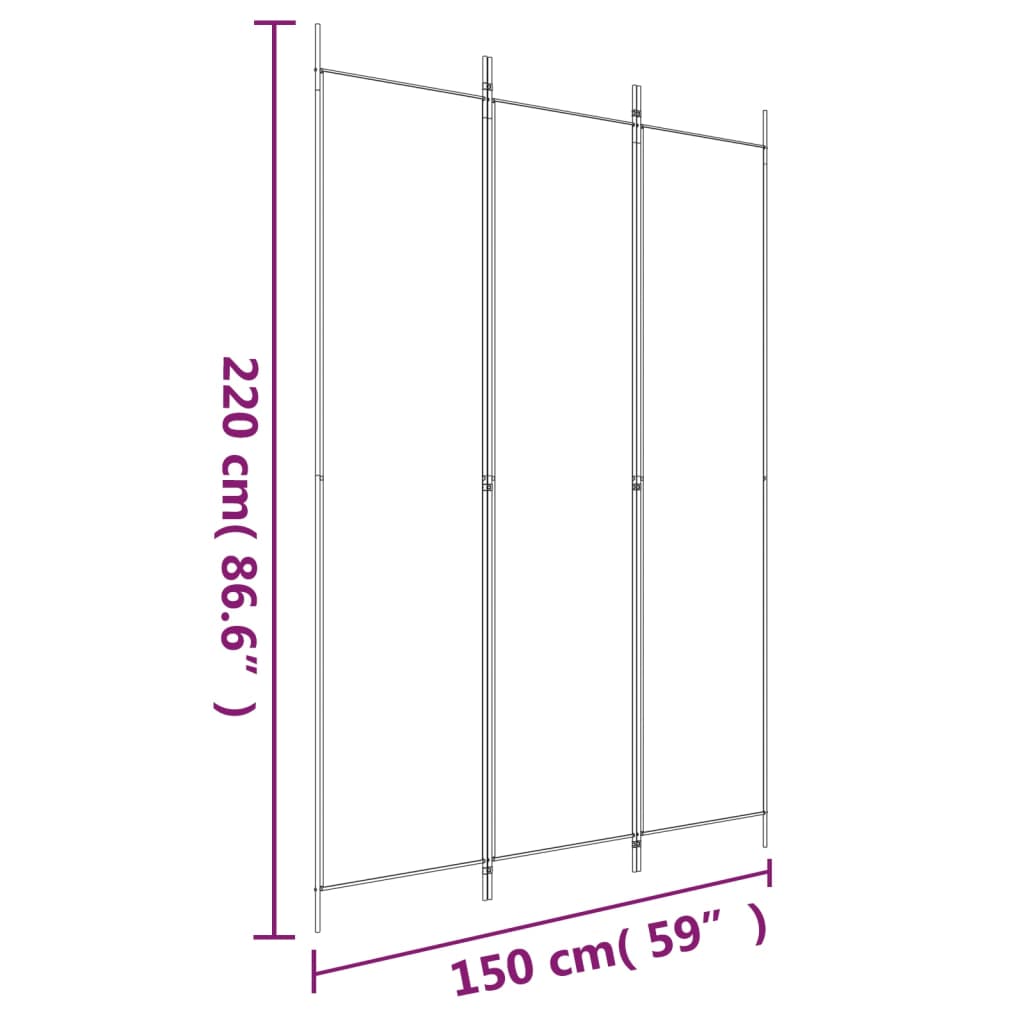 Black Fabric 3-Panel Room Divider - 150x220 cm