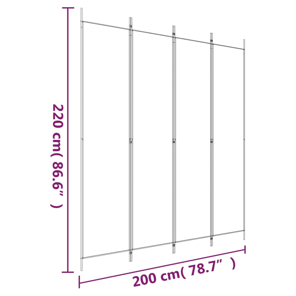 White 4-Panel Fabric Room Divider, 200x220 cm