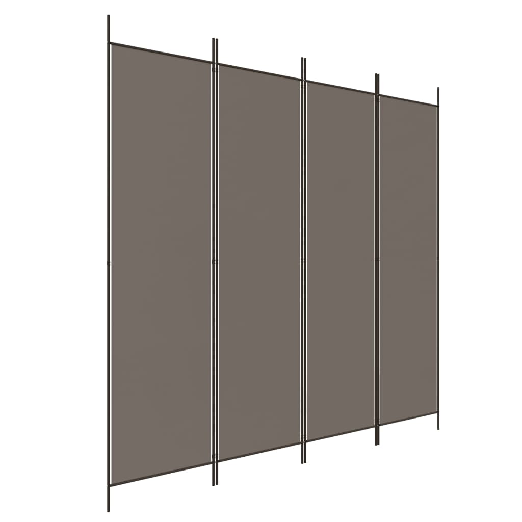 Anthracite Fabric 4-Panel Room Divider, 200x220 cm