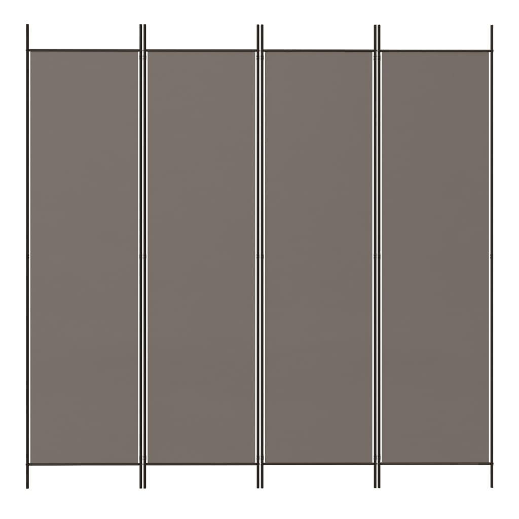Anthracite Fabric 4-Panel Room Divider, 200x220 cm