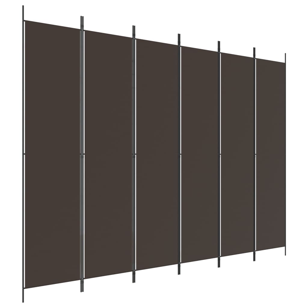 Versatile Brown Fabric 6-Panel Room Divider, 300x220 cm
