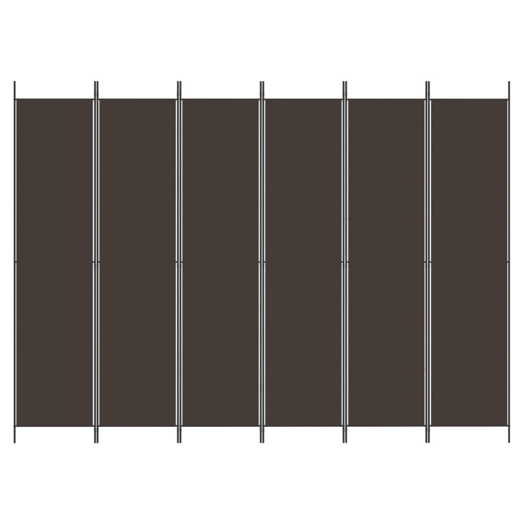 Versatile Brown Fabric 6-Panel Room Divider, 300x220 cm