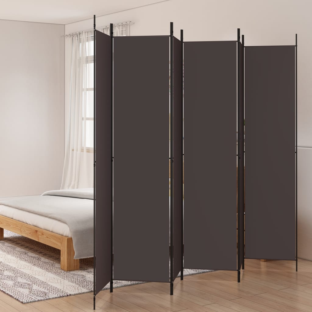 Versatile Brown Fabric 6-Panel Room Divider, 300x220 cm