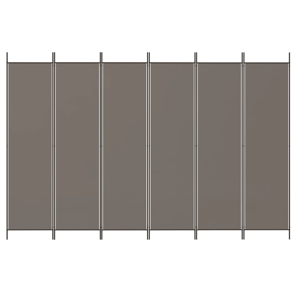 Anthracite Fabric 6-Panel Room Divider, 300x220 cm