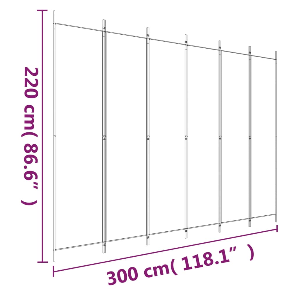 Anthracite Fabric 6-Panel Room Divider, 300x220 cm