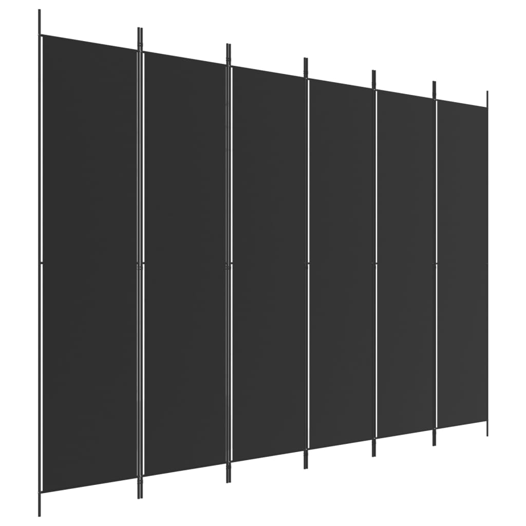 Elegant Black Fabric 6-Panel Room Divider, 300x220 cm