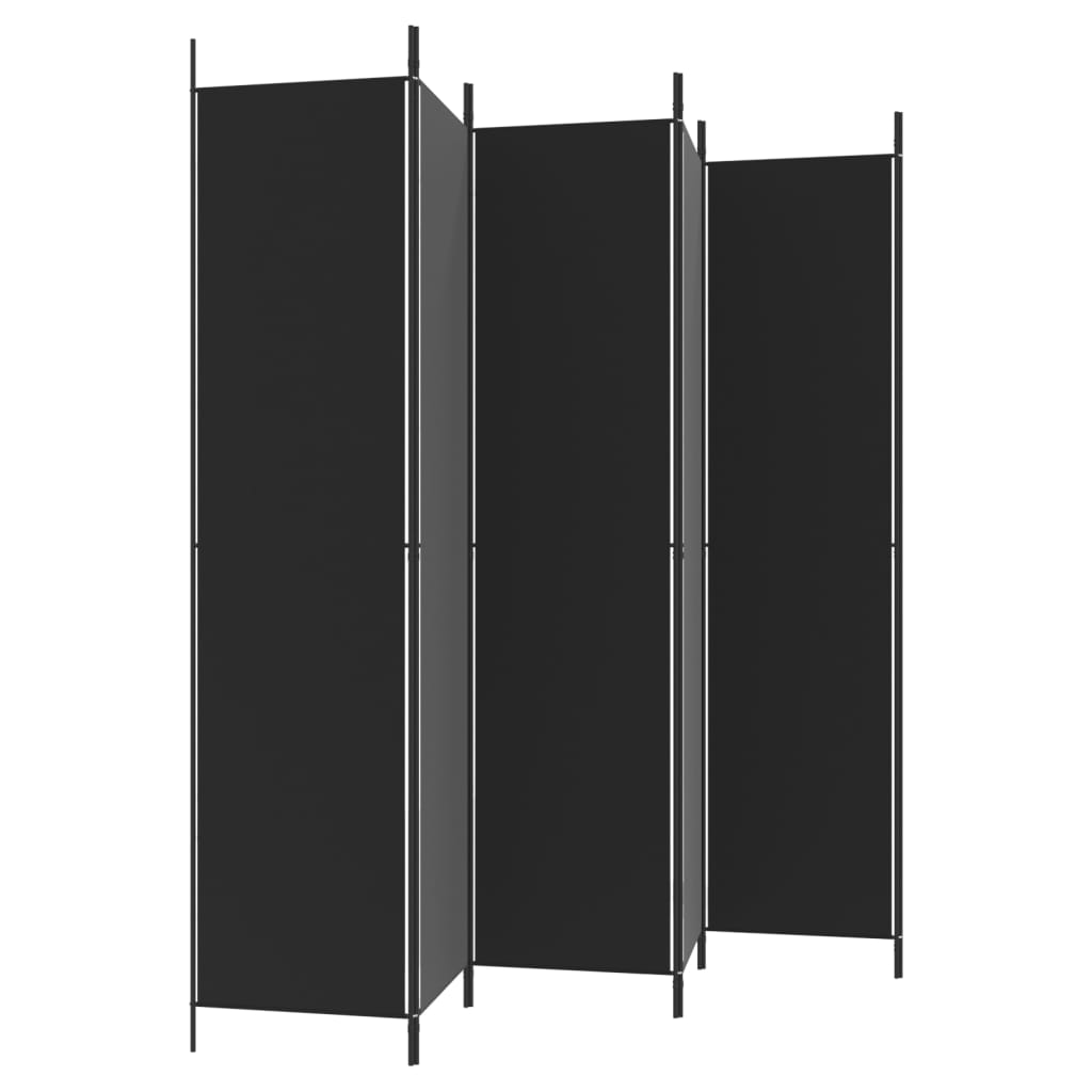 Elegant Black Fabric 6-Panel Room Divider, 300x220 cm