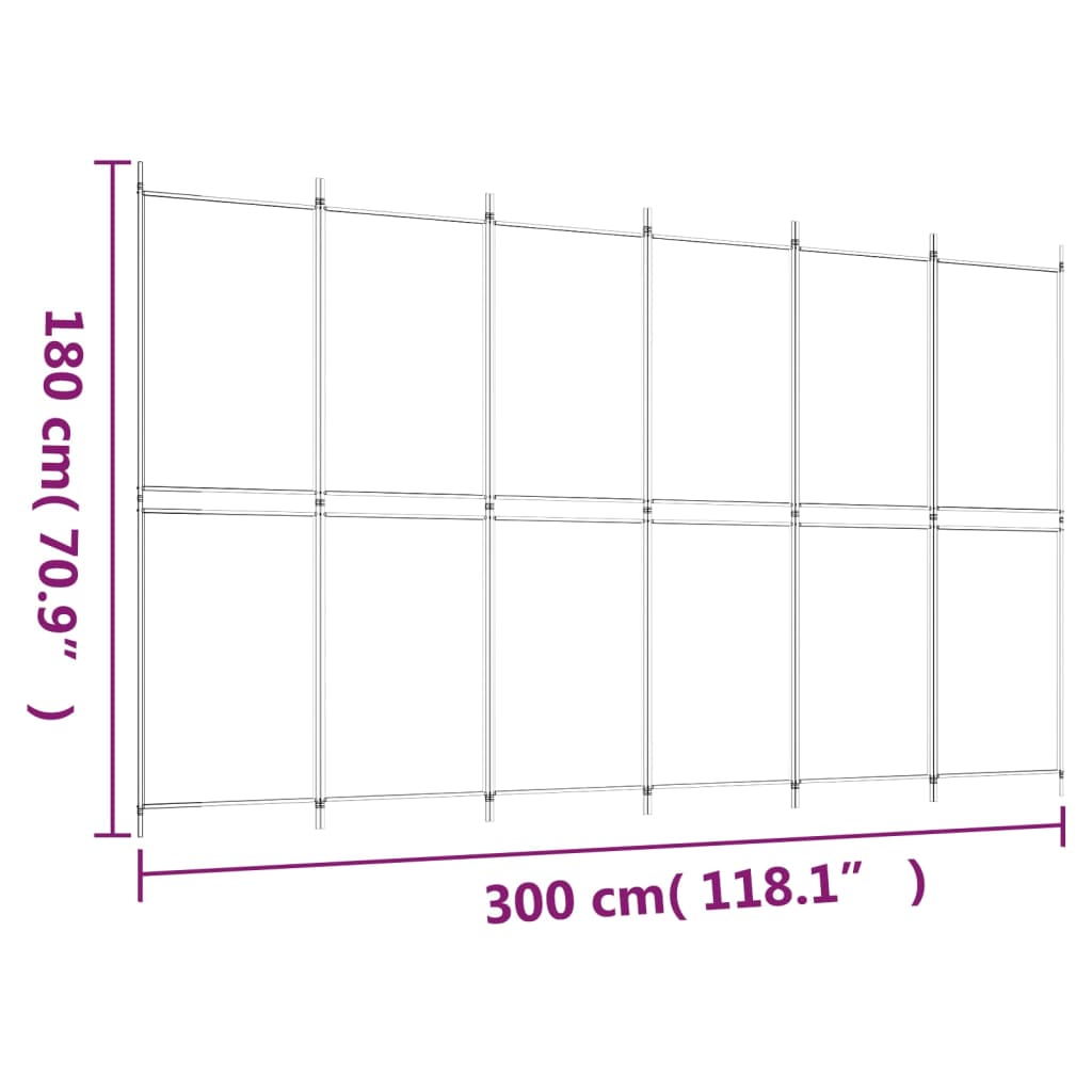 White Fabric 6-Panel Room Divider | 300x180 cm Privacy Screen