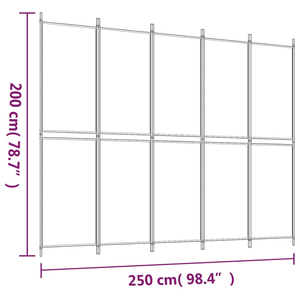 Brown Fabric 5-Panel Room Divider - 250x200 cm Elegant Partition