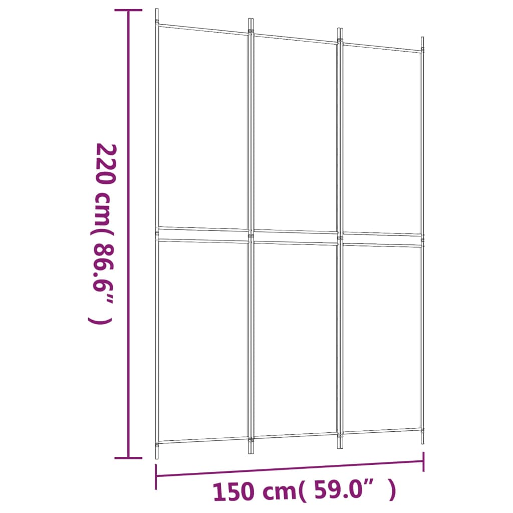 White Fabric 3-Panel Room Divider - 150x220 cm