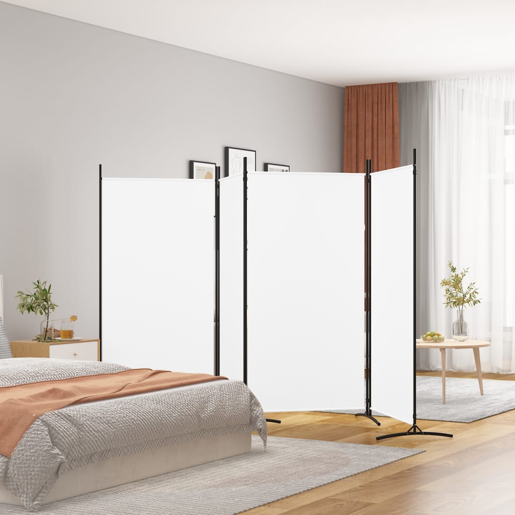White Fabric 4-Panel Room Divider - 346x180 cm Privacy Screen