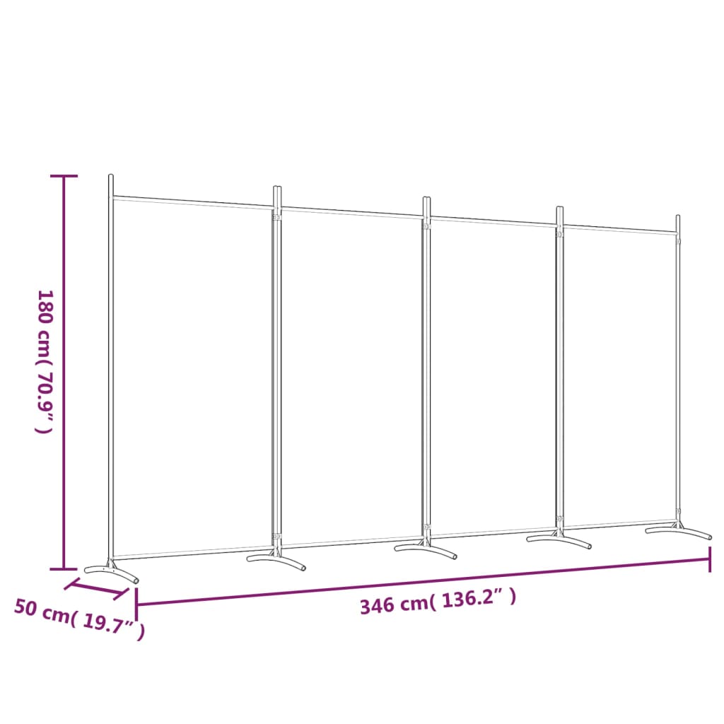 Brown Fabric 4-Panel Room Divider | 346x180 cm | Stylish Privacy Screen