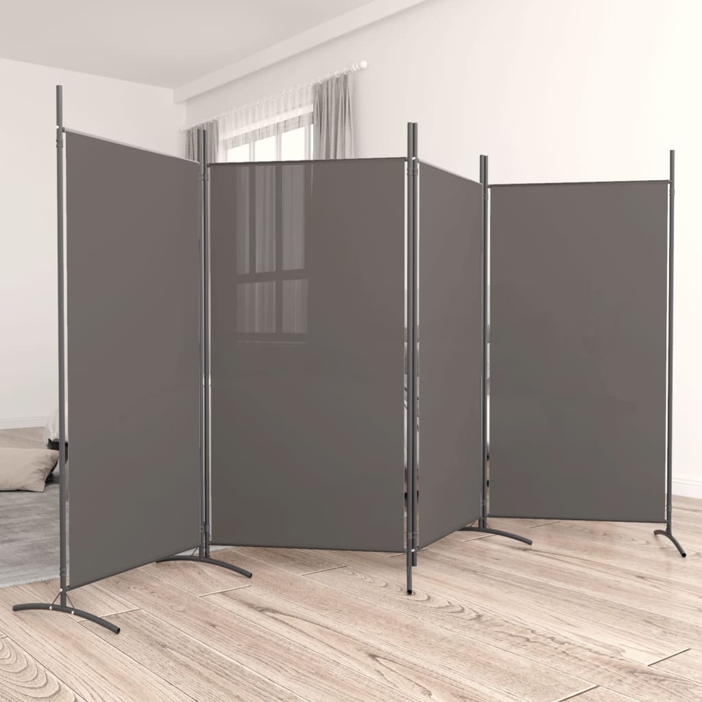 Anthracite 4-Panel Room Divider - Fabric, 346x180 cm