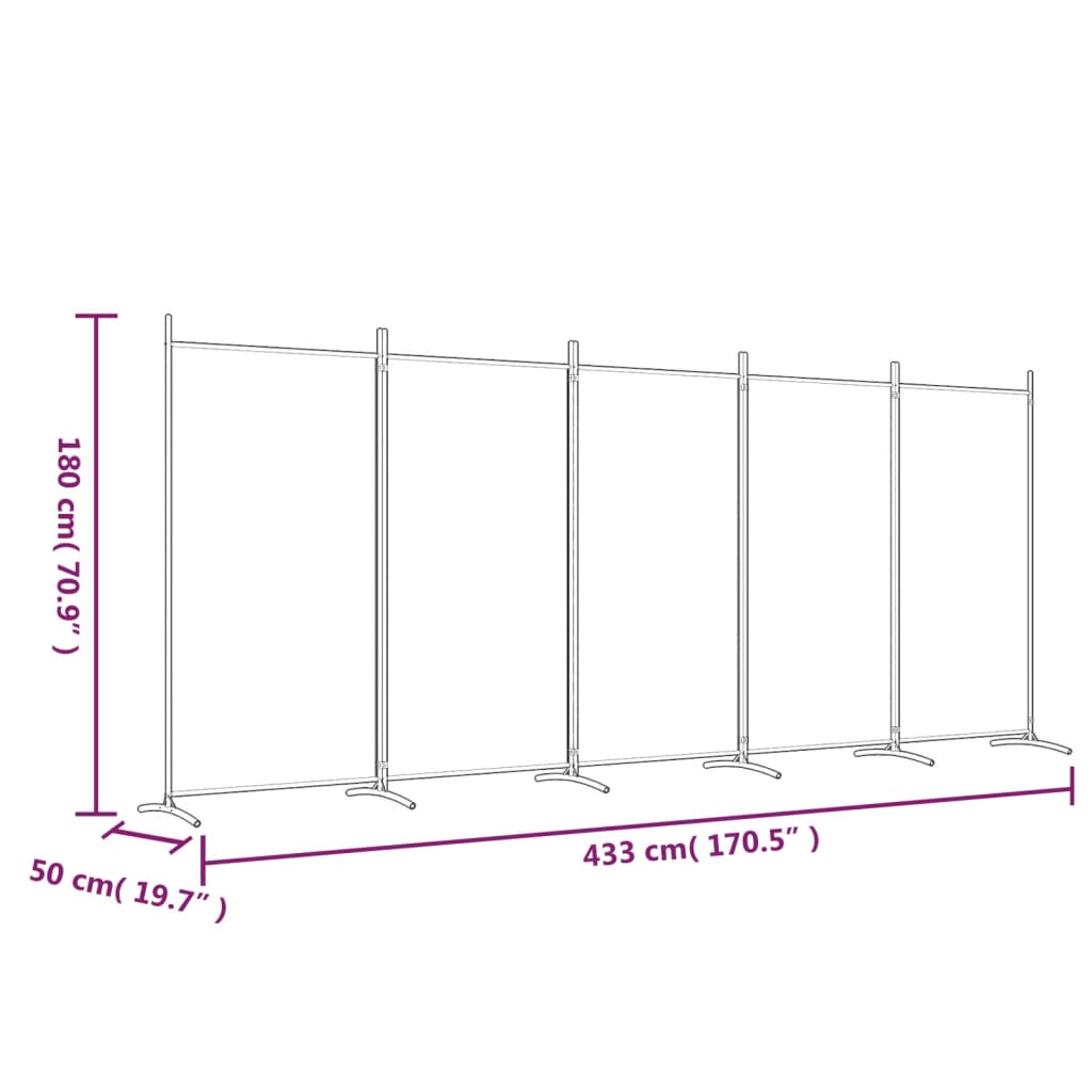 5-Panel Anthracite Fabric Room Divider, 433x180 cm