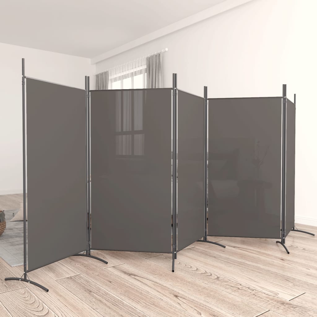 5-Panel Anthracite Fabric Room Divider, 433x180 cm