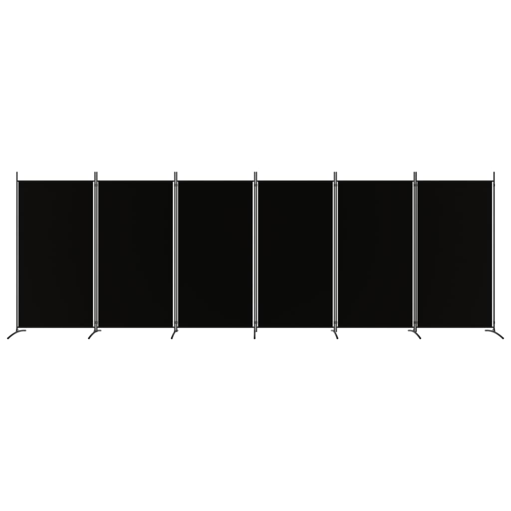Elegant 6-Panel Black Fabric Room Divider, 520x180 cm