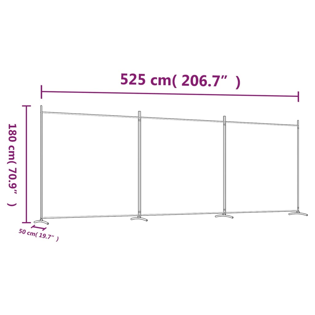 Black Fabric 3-Panel Room Divider, 525x180 cm - Elegant Privacy Screen