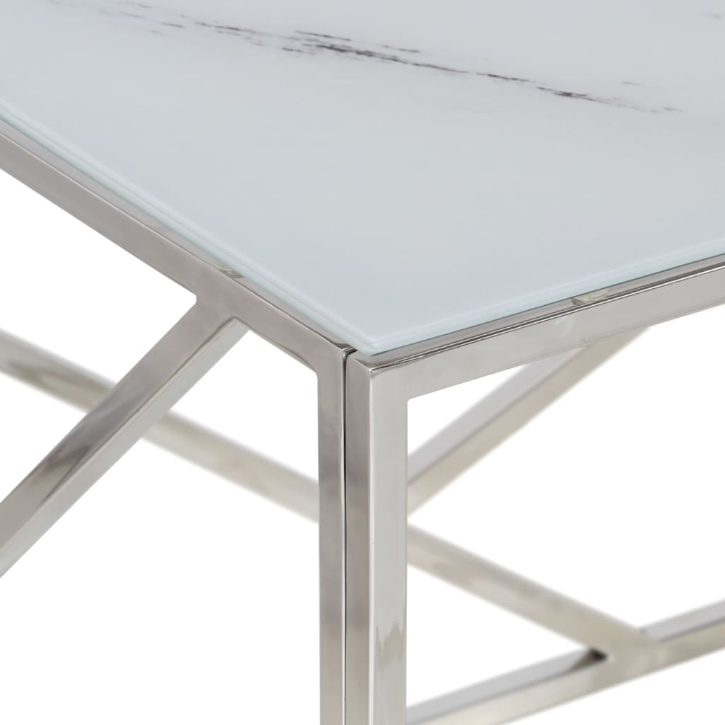 Coffee Table Silver Stainless Steel and Tempered Glass