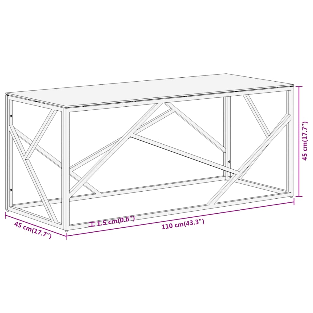 Coffee Table Silver Stainless Steel and Tempered Glass