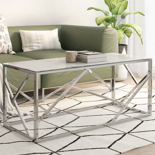 Coffee Table Silver Stainless Steel and Tempered Glass