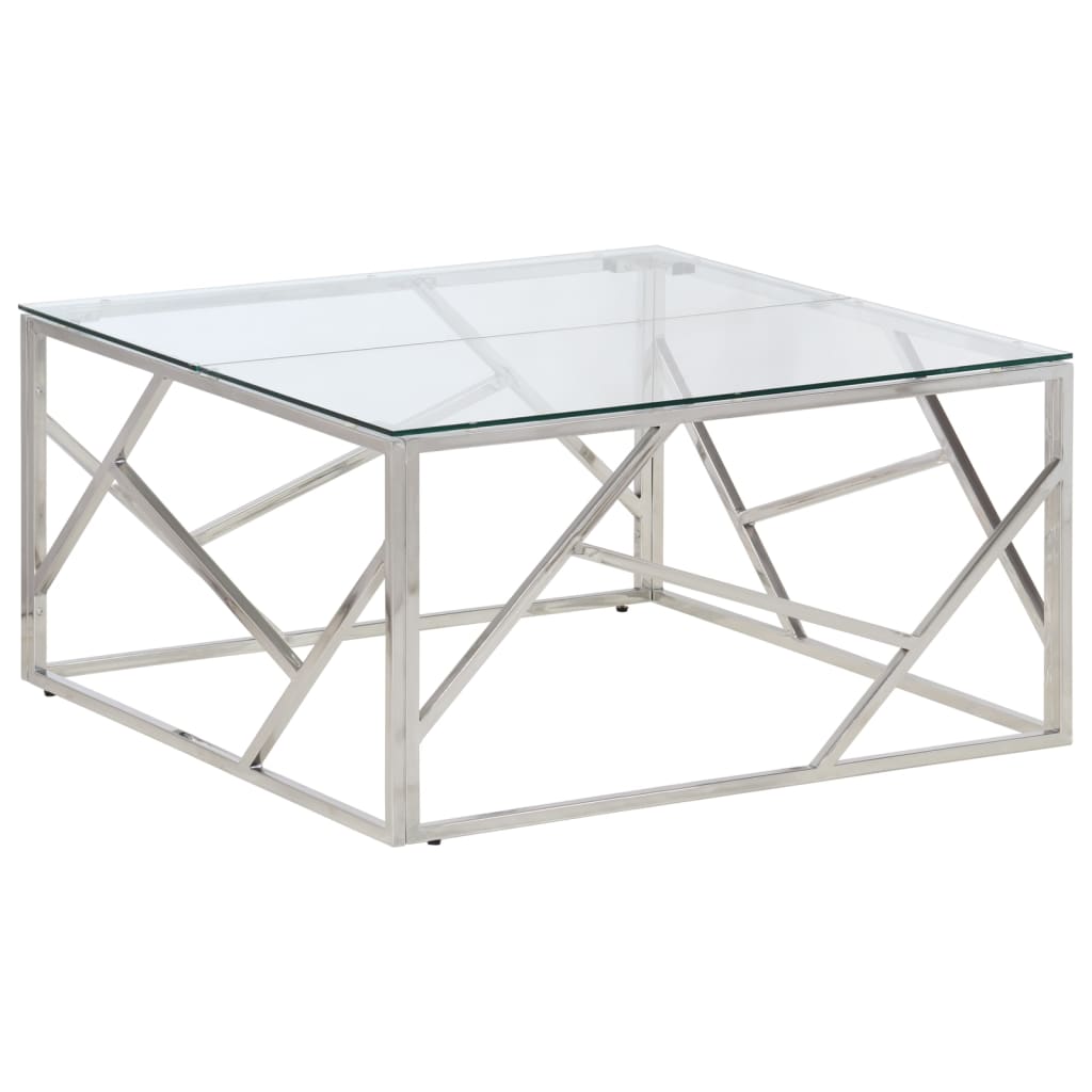 Coffee Table Silver Stainless Steel and Tempered Glass