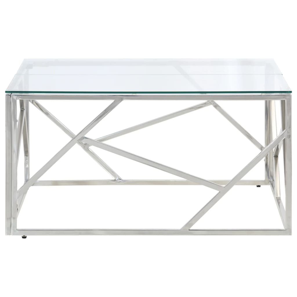 Coffee Table Silver Stainless Steel and Tempered Glass
