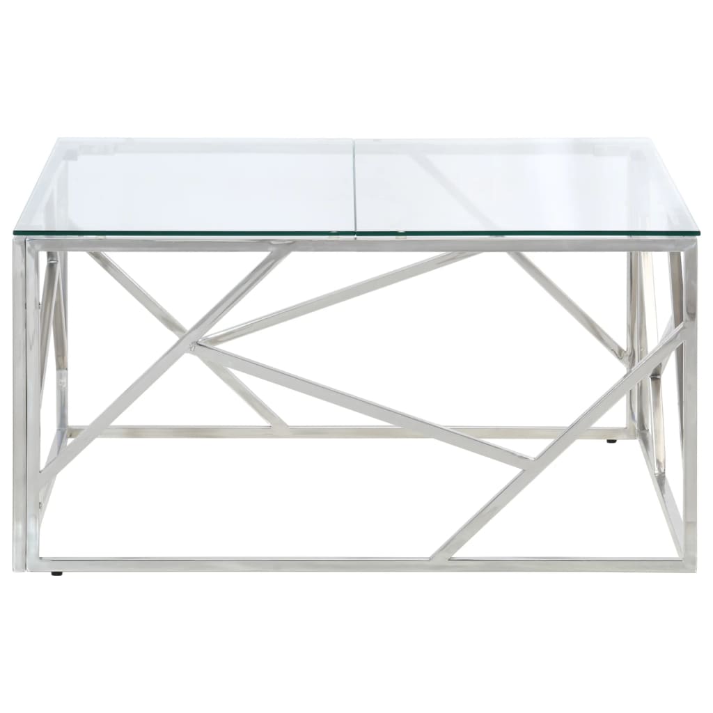 Coffee Table Silver Stainless Steel and Tempered Glass