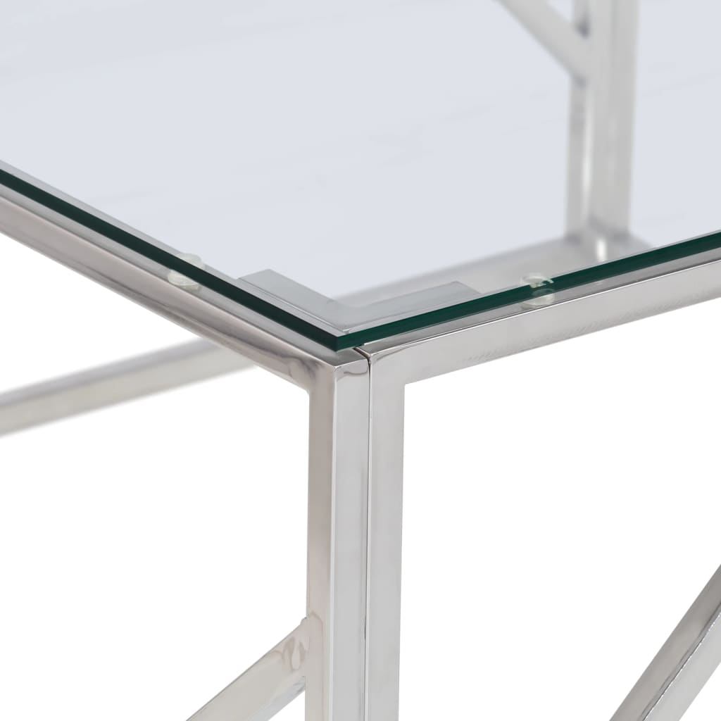 Coffee Table Silver Stainless Steel and Tempered Glass