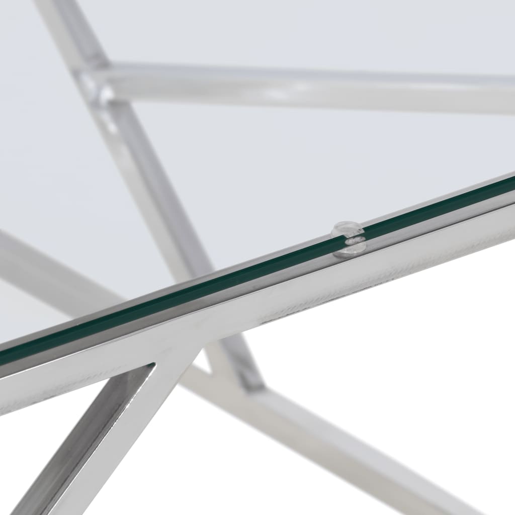 Coffee Table Silver Stainless Steel and Tempered Glass