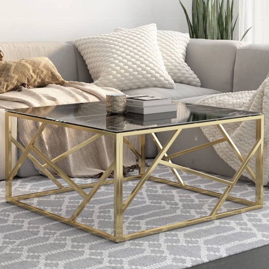 Coffee Table Gold Stainless Steel and Tempered Glass