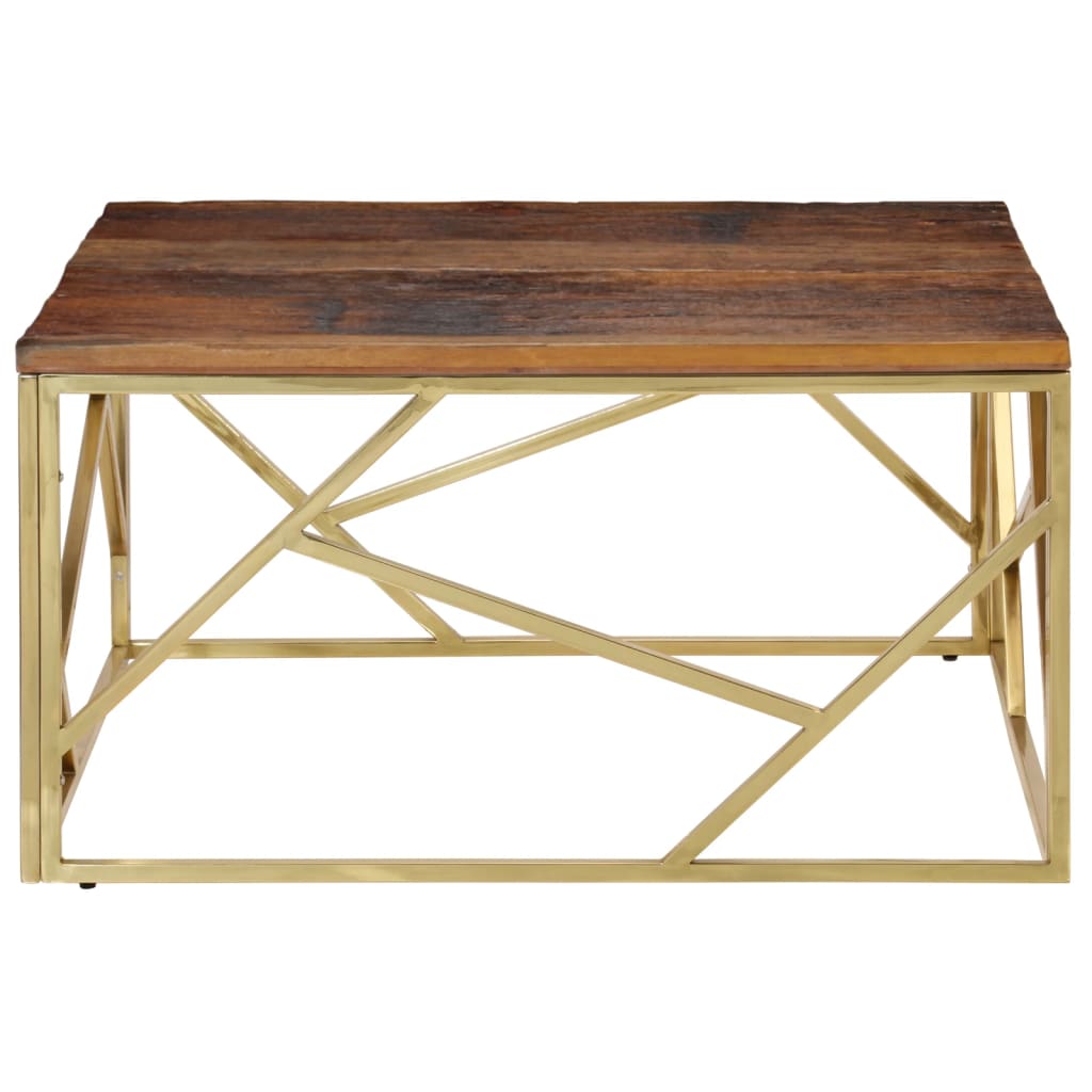 Coffee Table Gold Stainless Steel and Solid Sleeper Wood