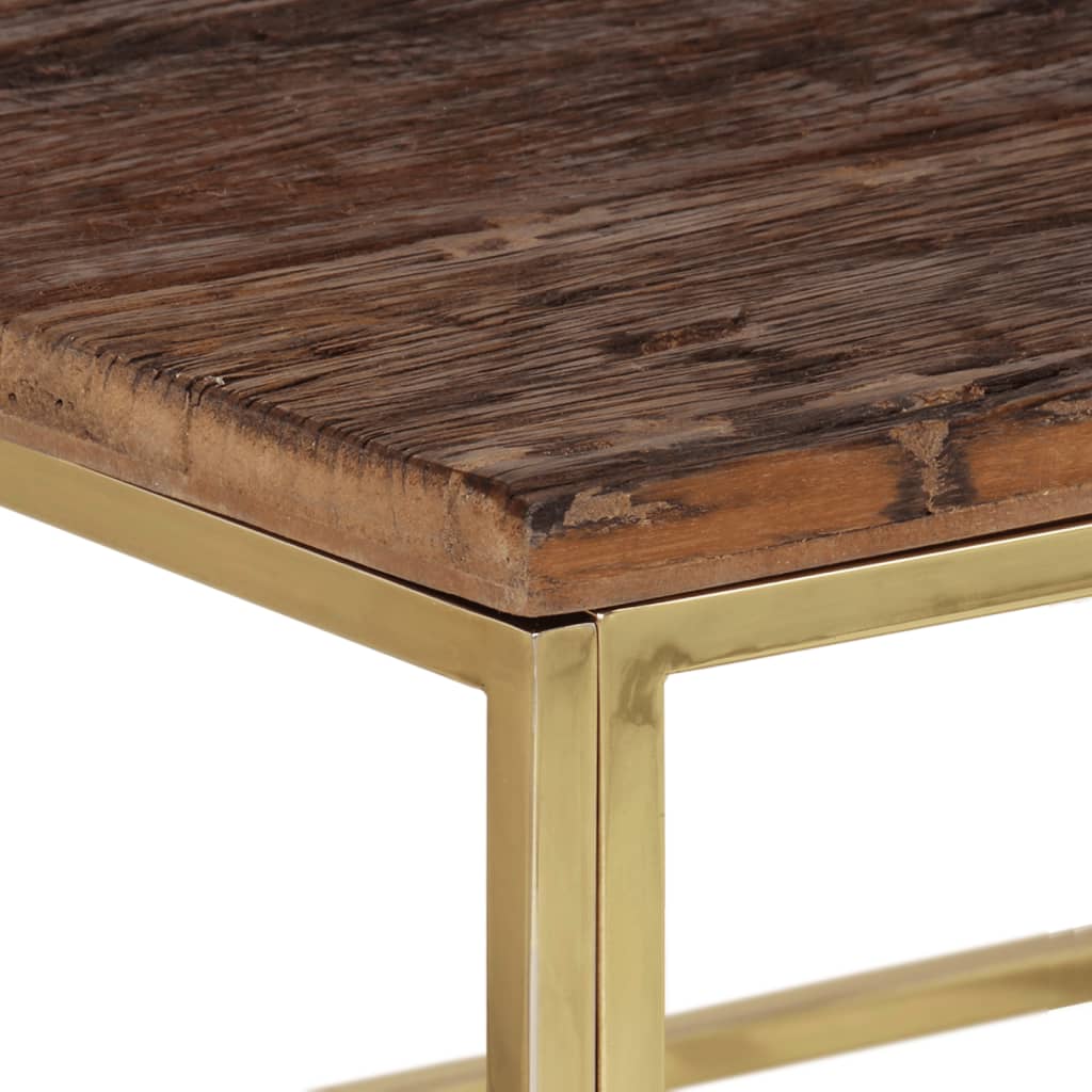 Coffee Table Gold Stainless Steel and Solid Sleeper Wood