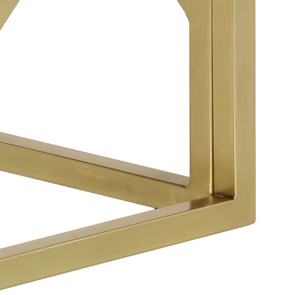 Coffee Table Gold Stainless Steel and Solid Sleeper Wood