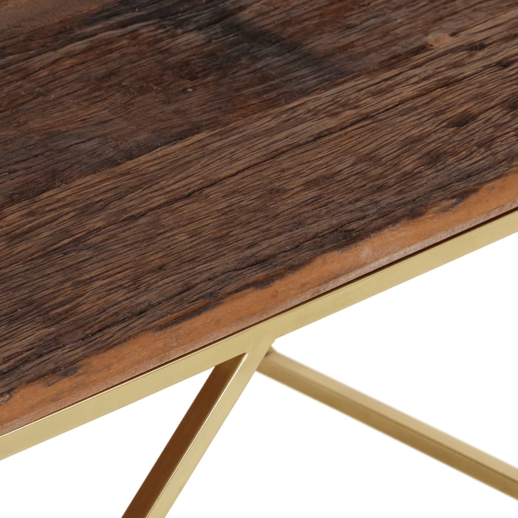 Coffee Table Gold Stainless Steel and Solid Sleeper Wood